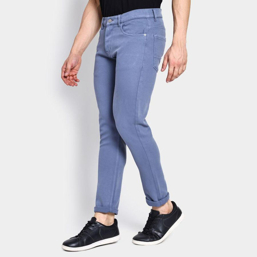 Men's Slim Fit Casual Trousers , मध्यम नीला, large image number null